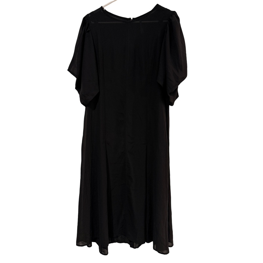 Anthropologie Womens Black Flutter Sleeve Midi Dress Size 14 Sheer Overlay LBD